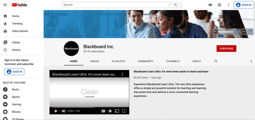 Blackboard Youtube Channel