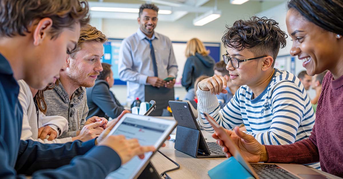 students learning together at a classroom table