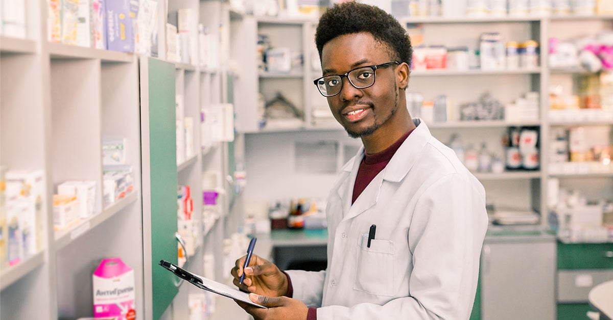 A pharmacy technician hard at work